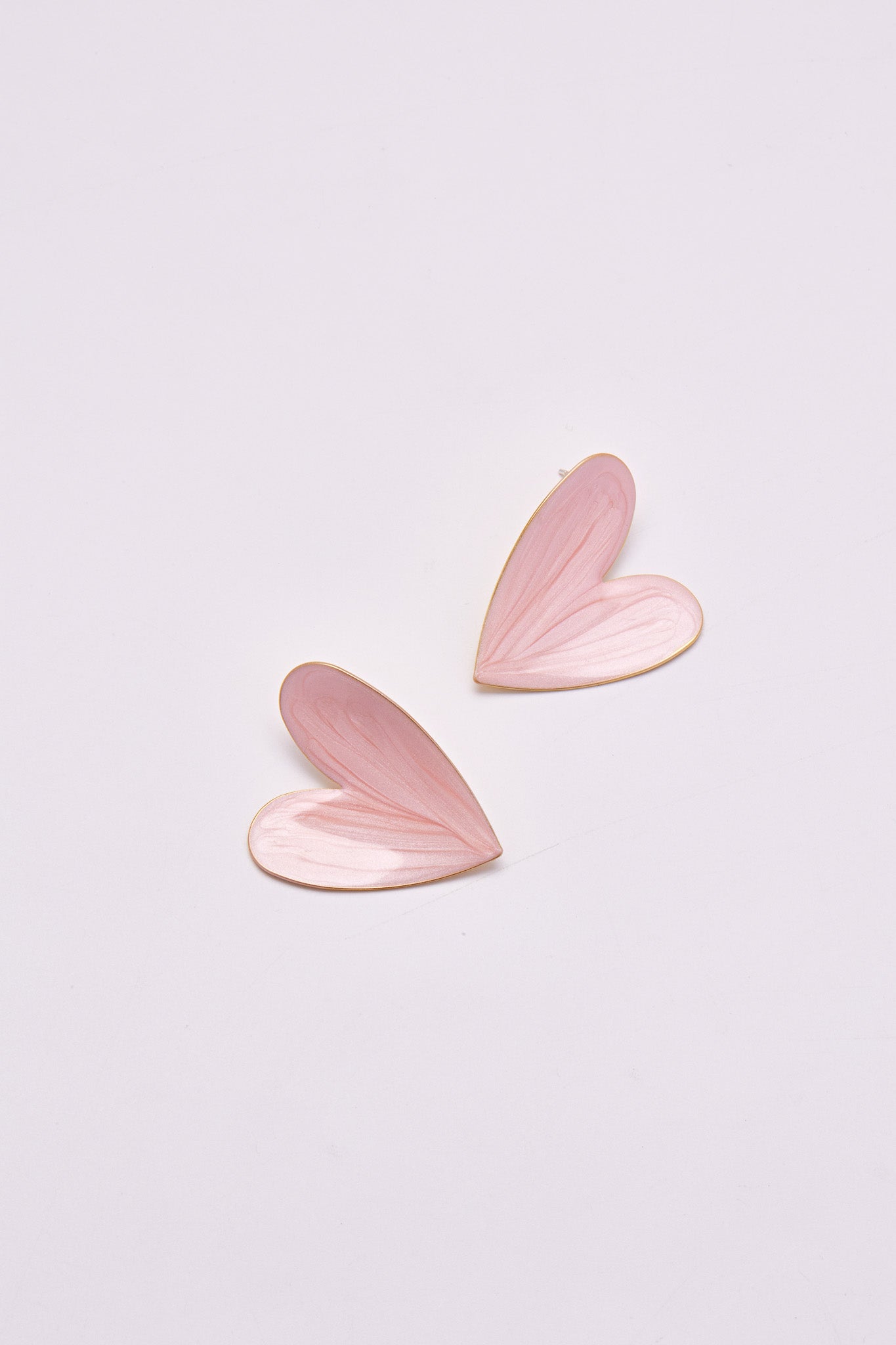 Enamel Large Heart Earrings Pink