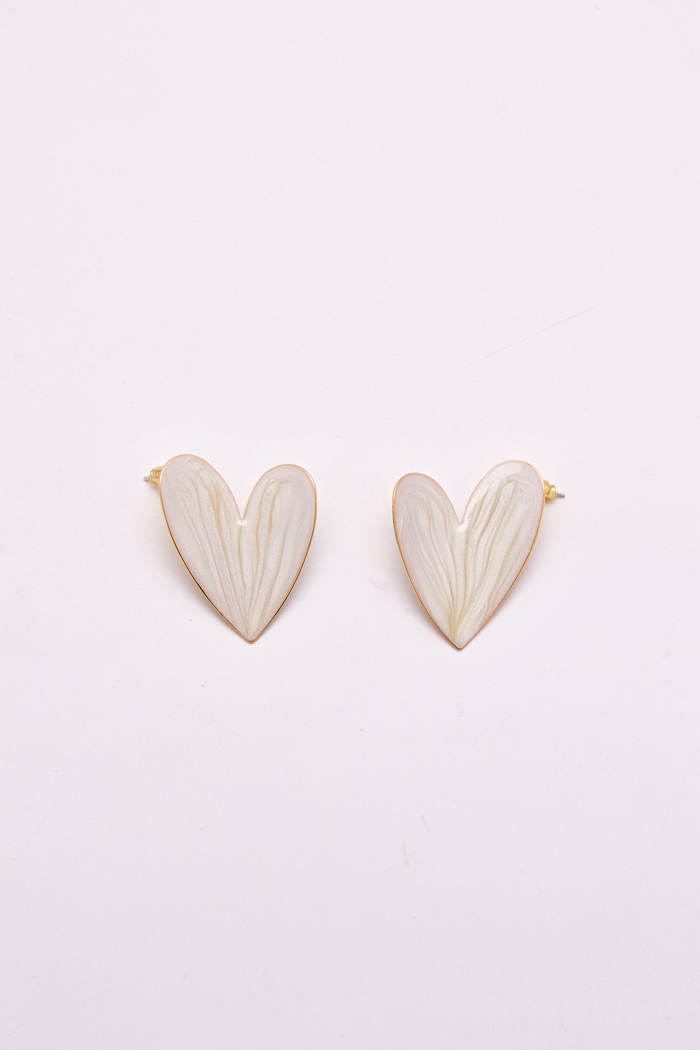 Enamel Large Heart Earrings White