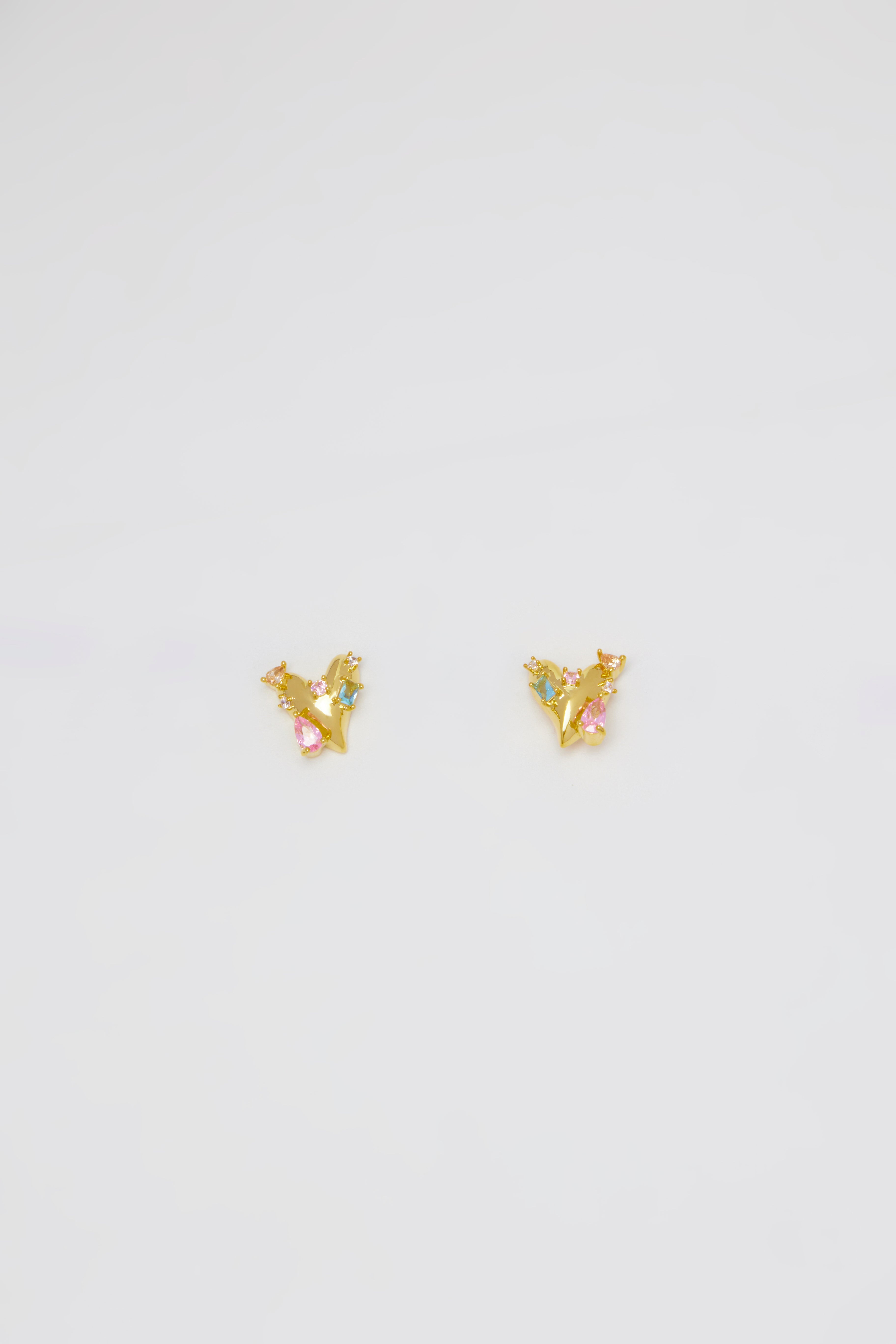 Blythe Gold Heart Crystal Stud Earrings