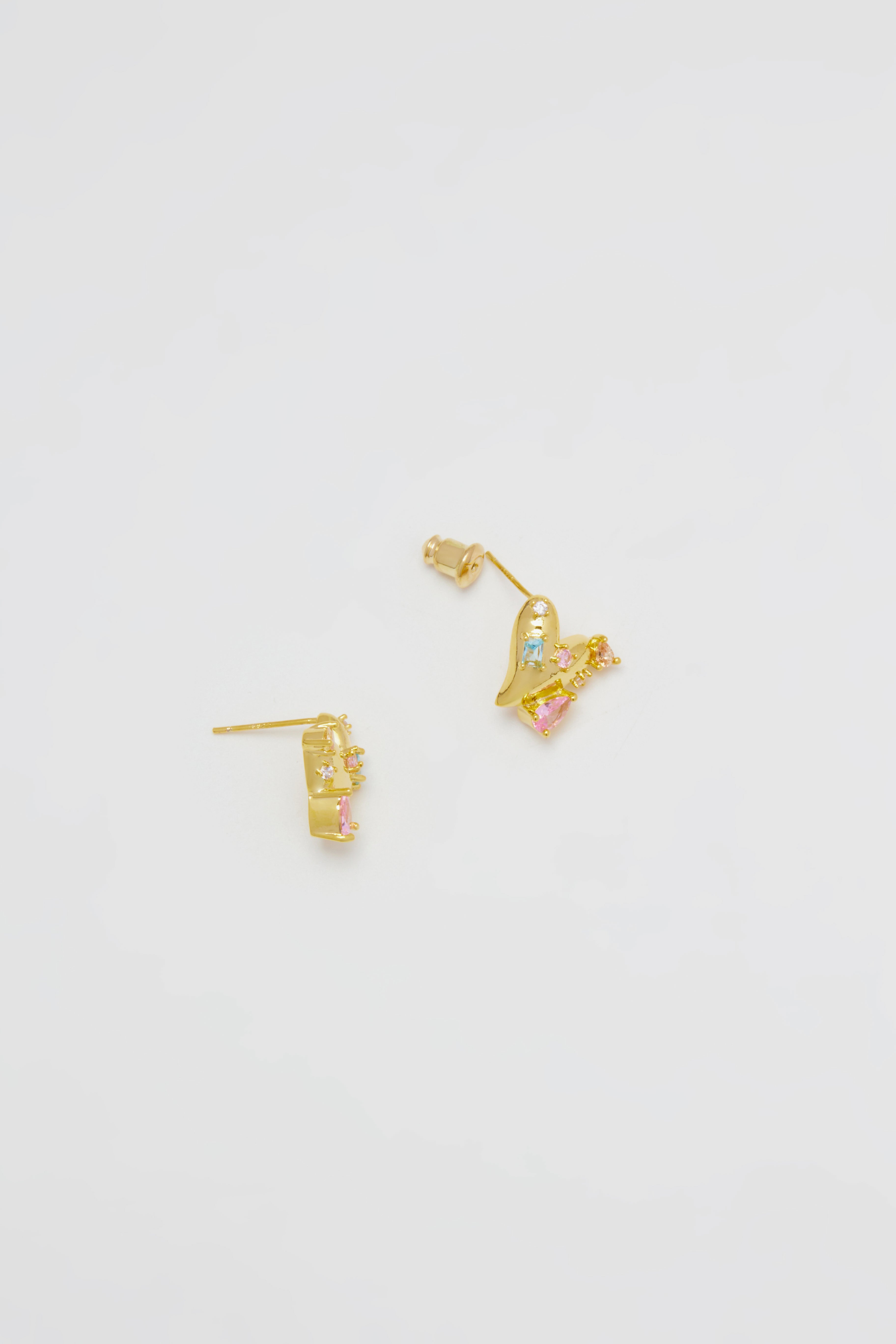 Blythe Gold Heart Crystal Stud Earrings