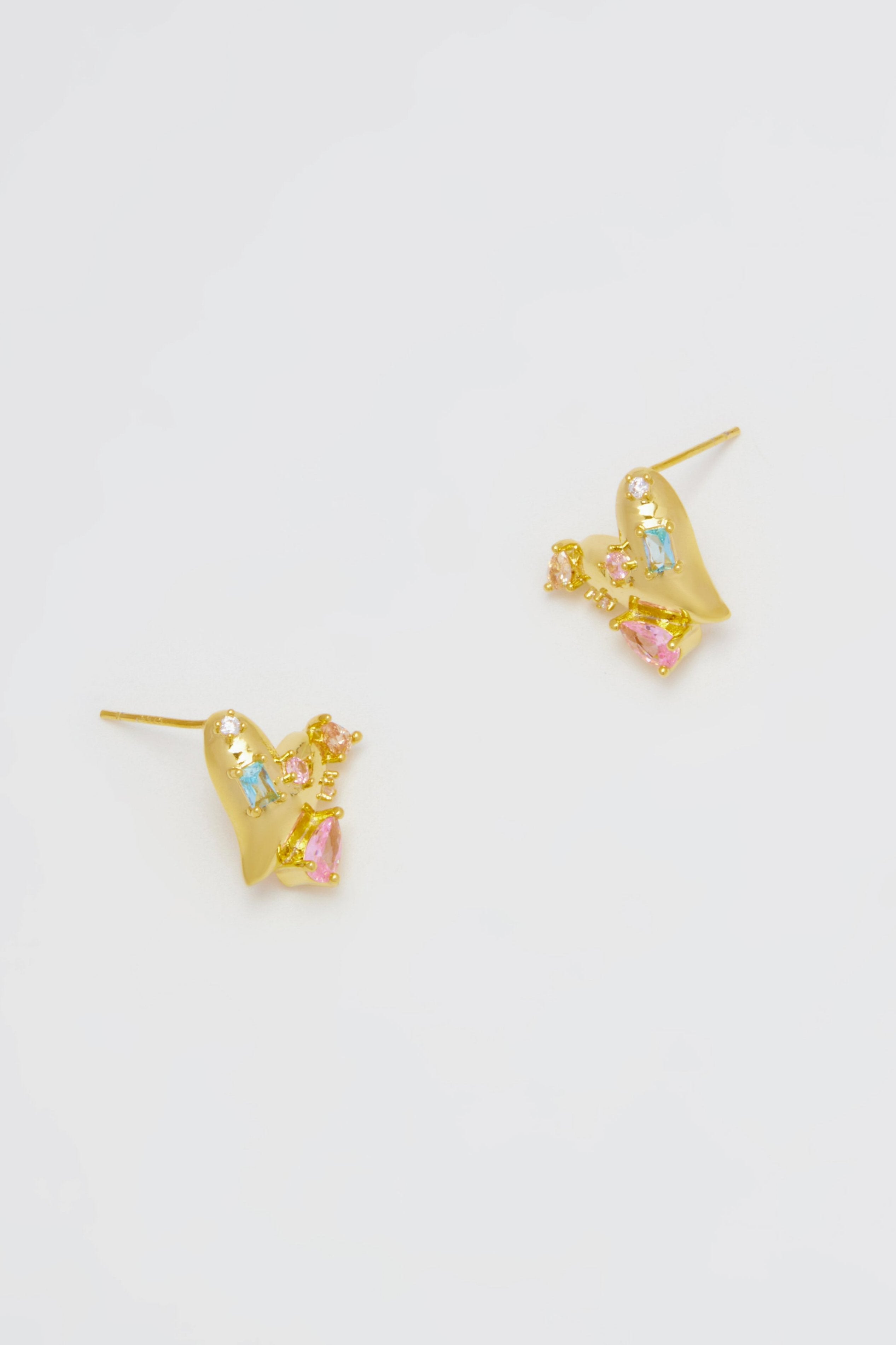 Blythe Gold Heart Crystal Stud Earrings