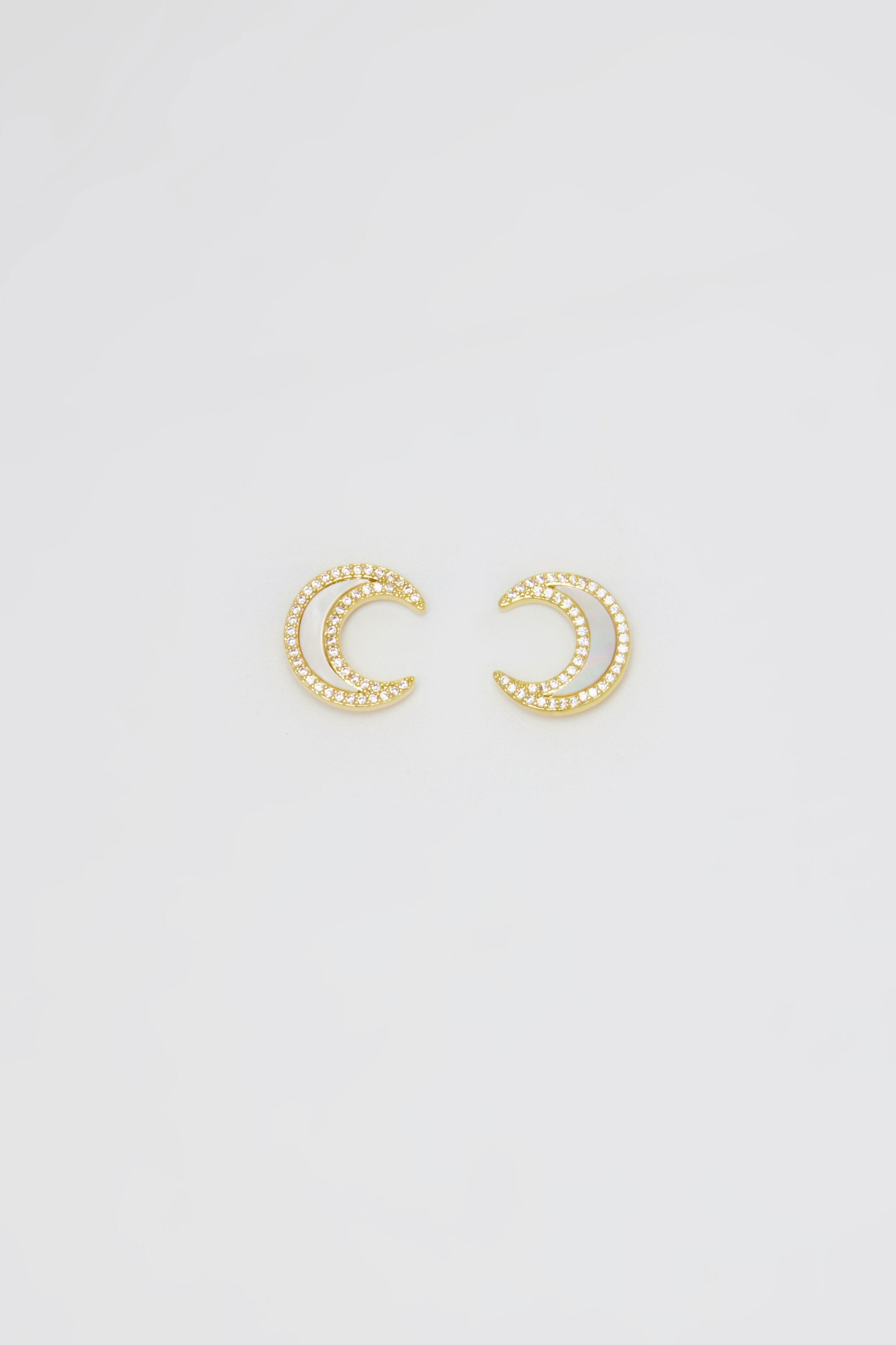 Ata Silver Jewelled Crescent Moon Stud Earrings