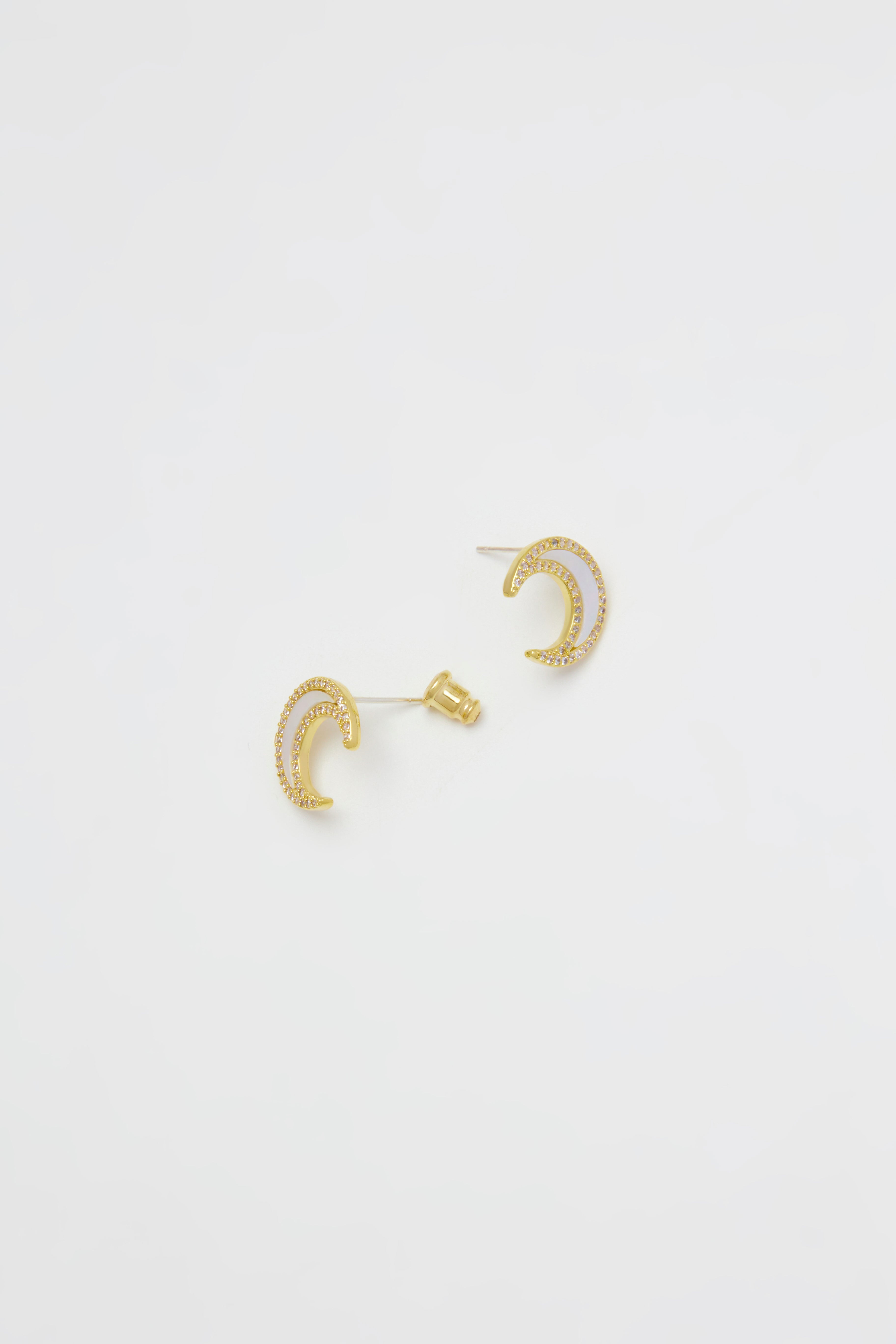 Ata Silver Jewelled Crescent Moon Stud Earrings