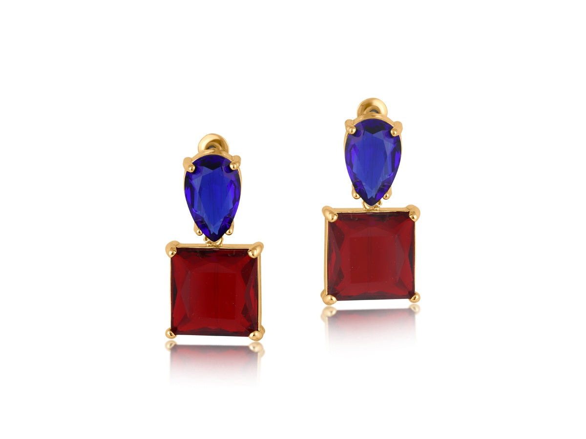 Navy and Red Oval and Square Crystal Earrings