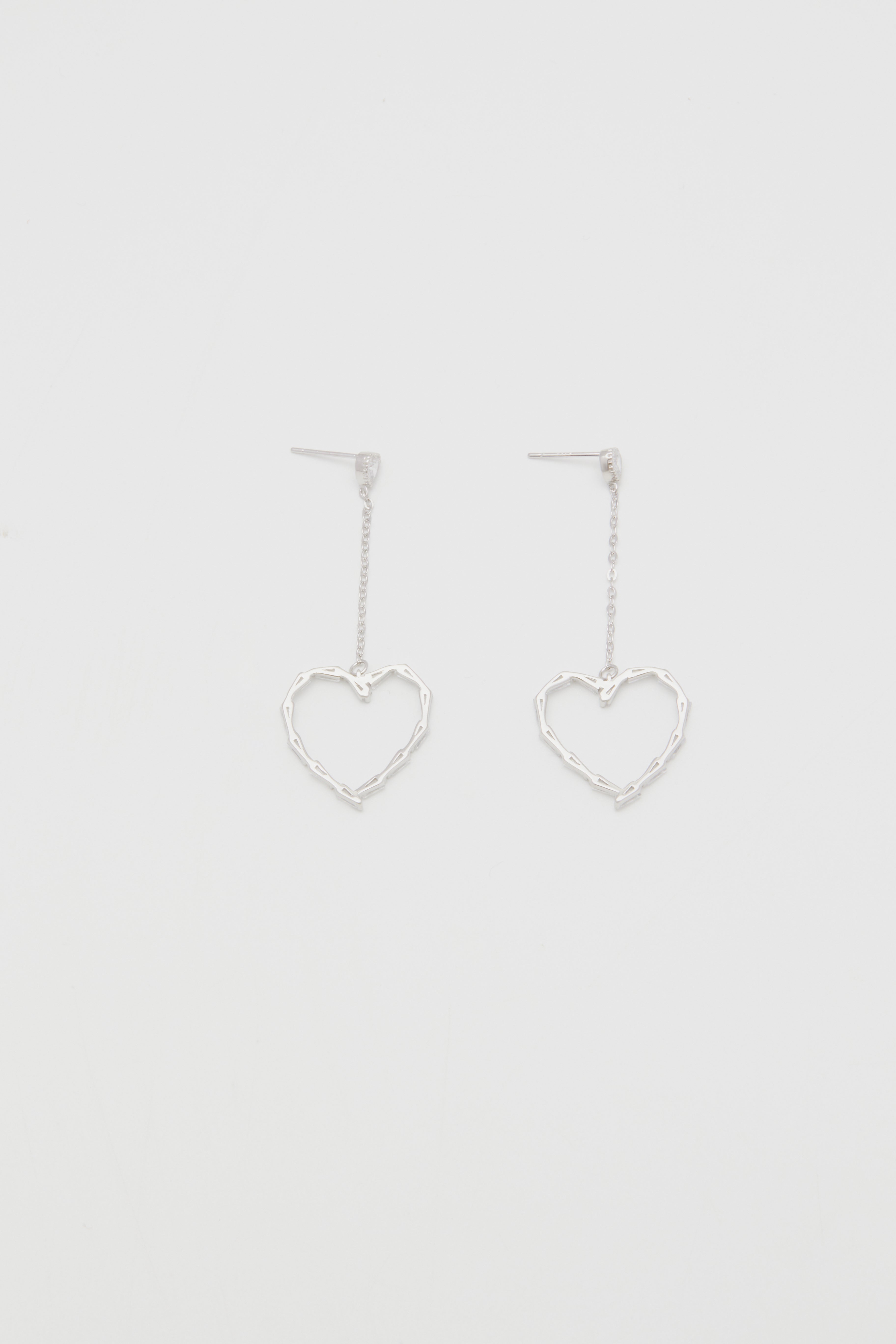 Sterling-Dangly Diamond Heart earrings