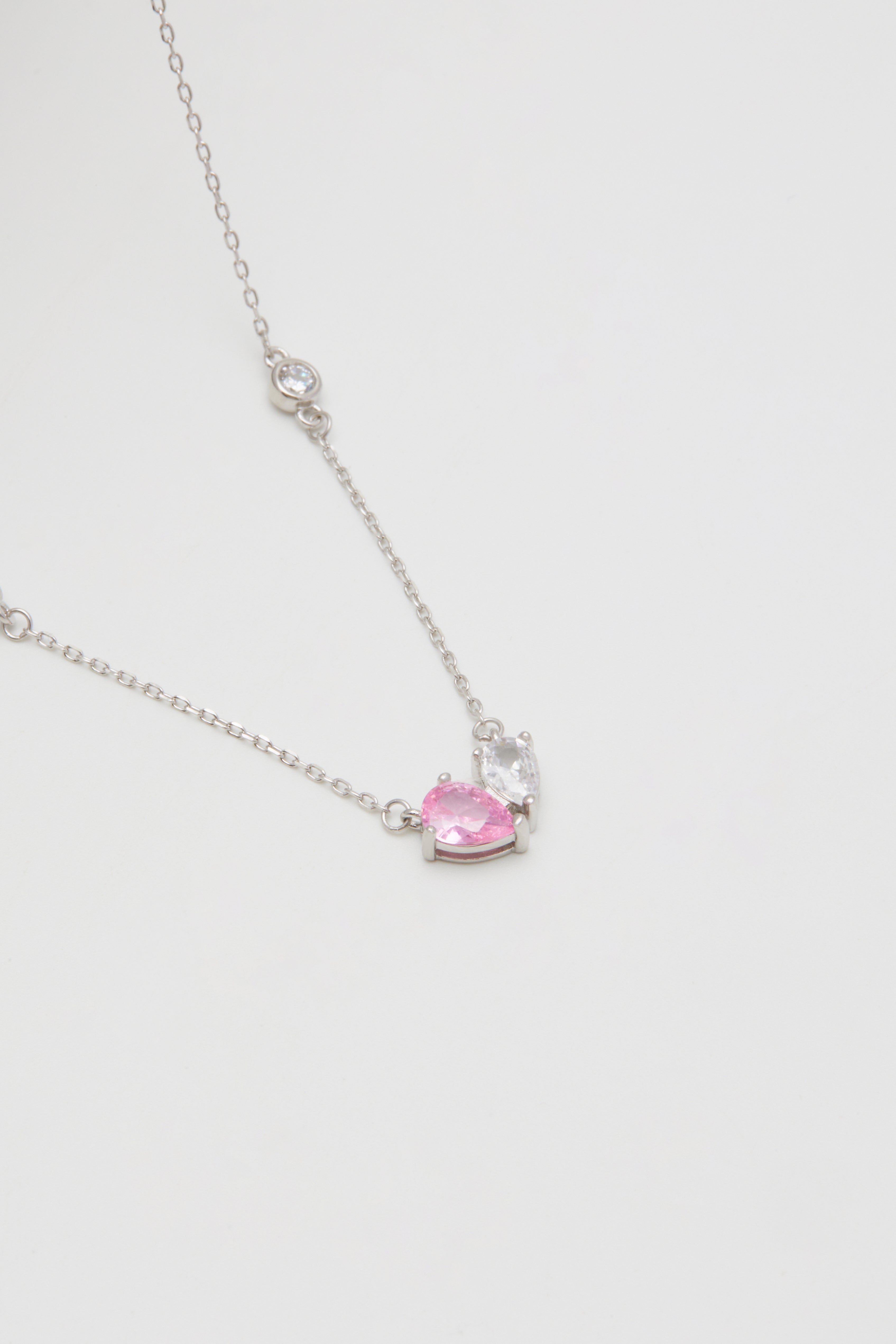 Sterling-Necklace Pink White heart