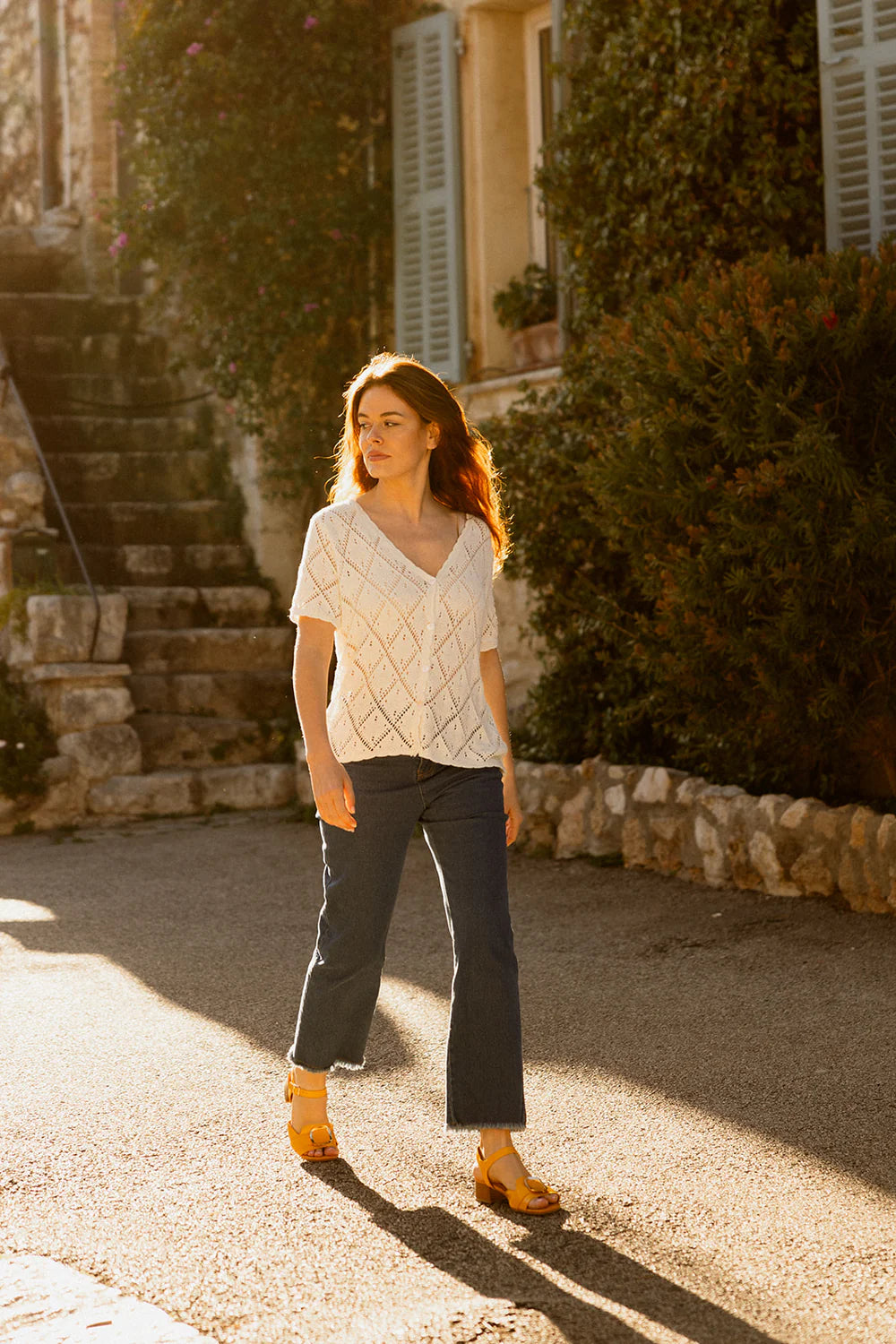 Jane Knit Top  Short Sleeve - White