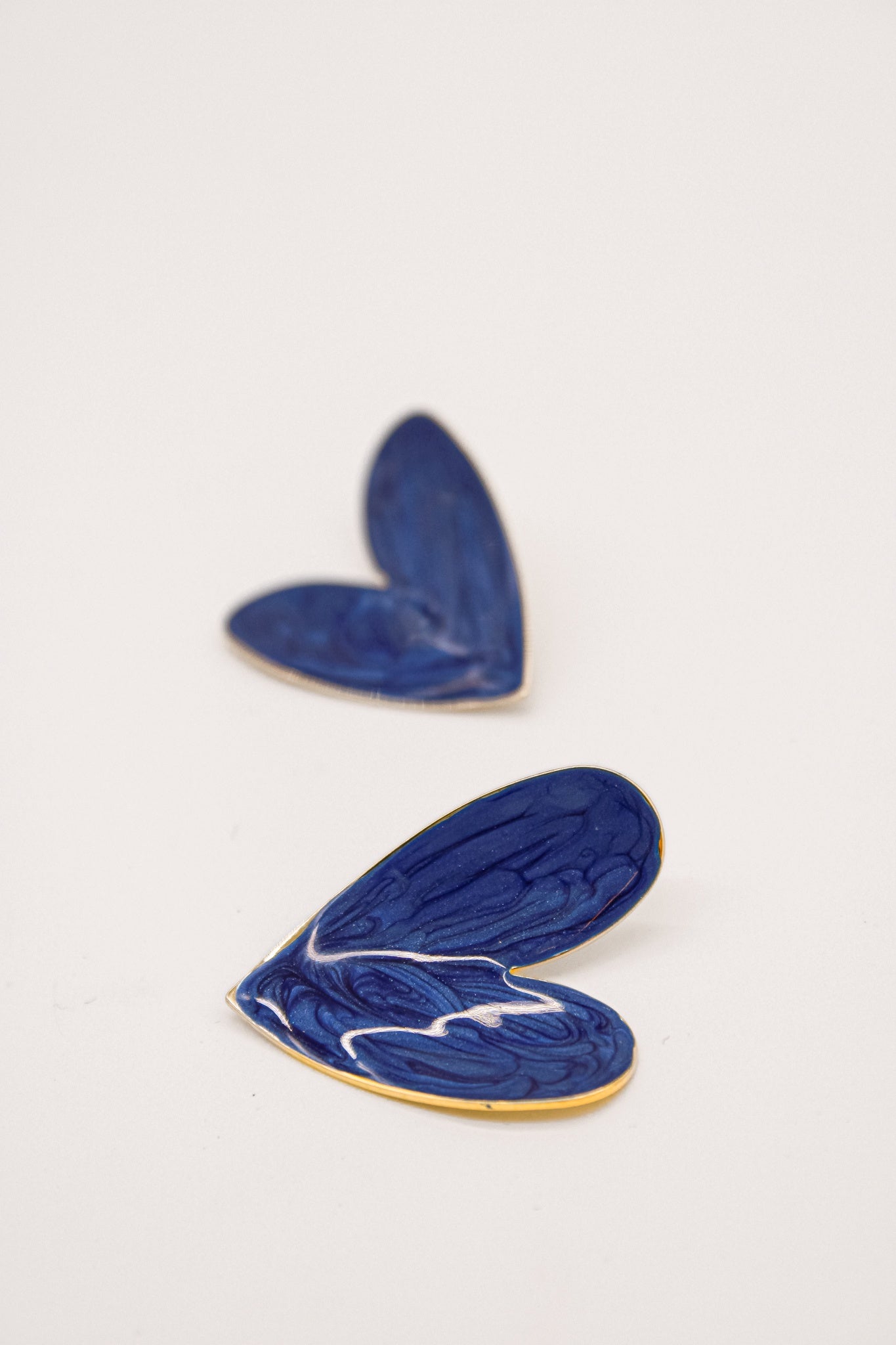 Enamel Large Heart Earrings Royal  Blue