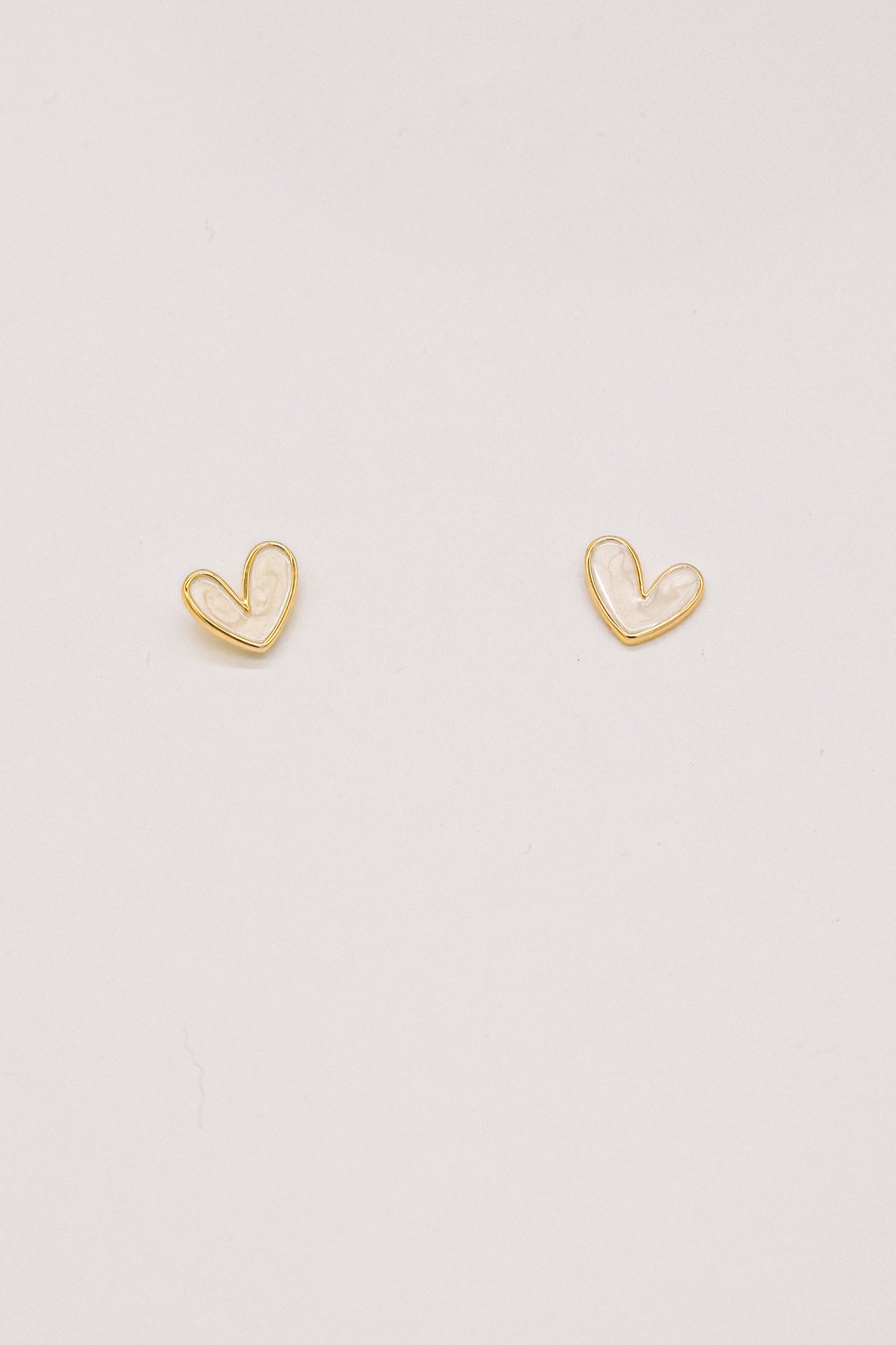 Handcrafted Mini Heart Stud Earrings - White