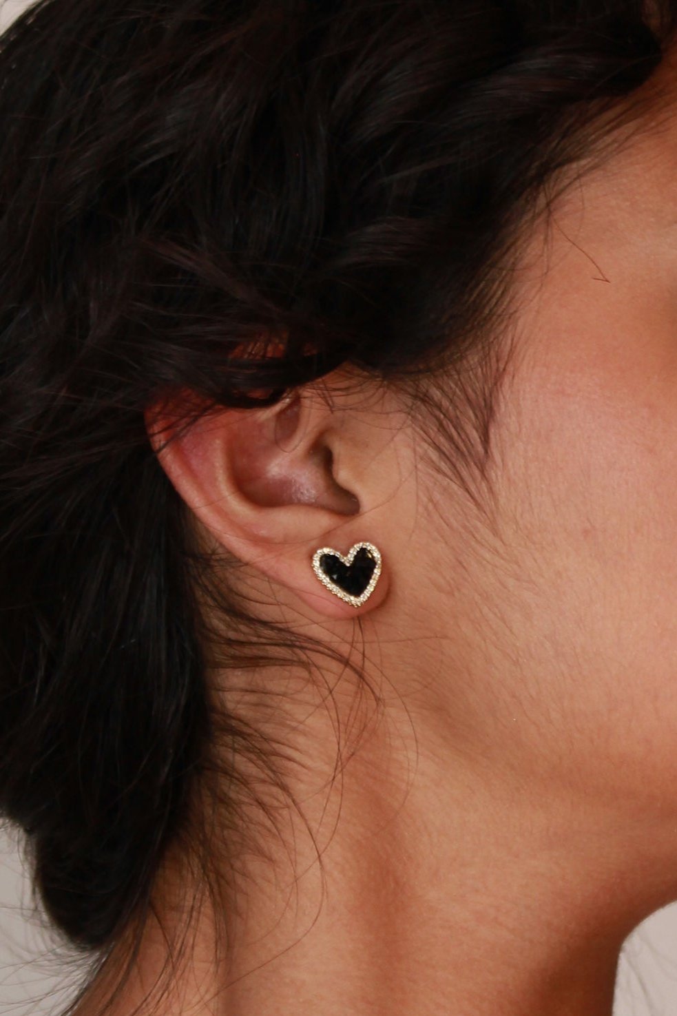 Crystal Heart Stud Earrings - Black