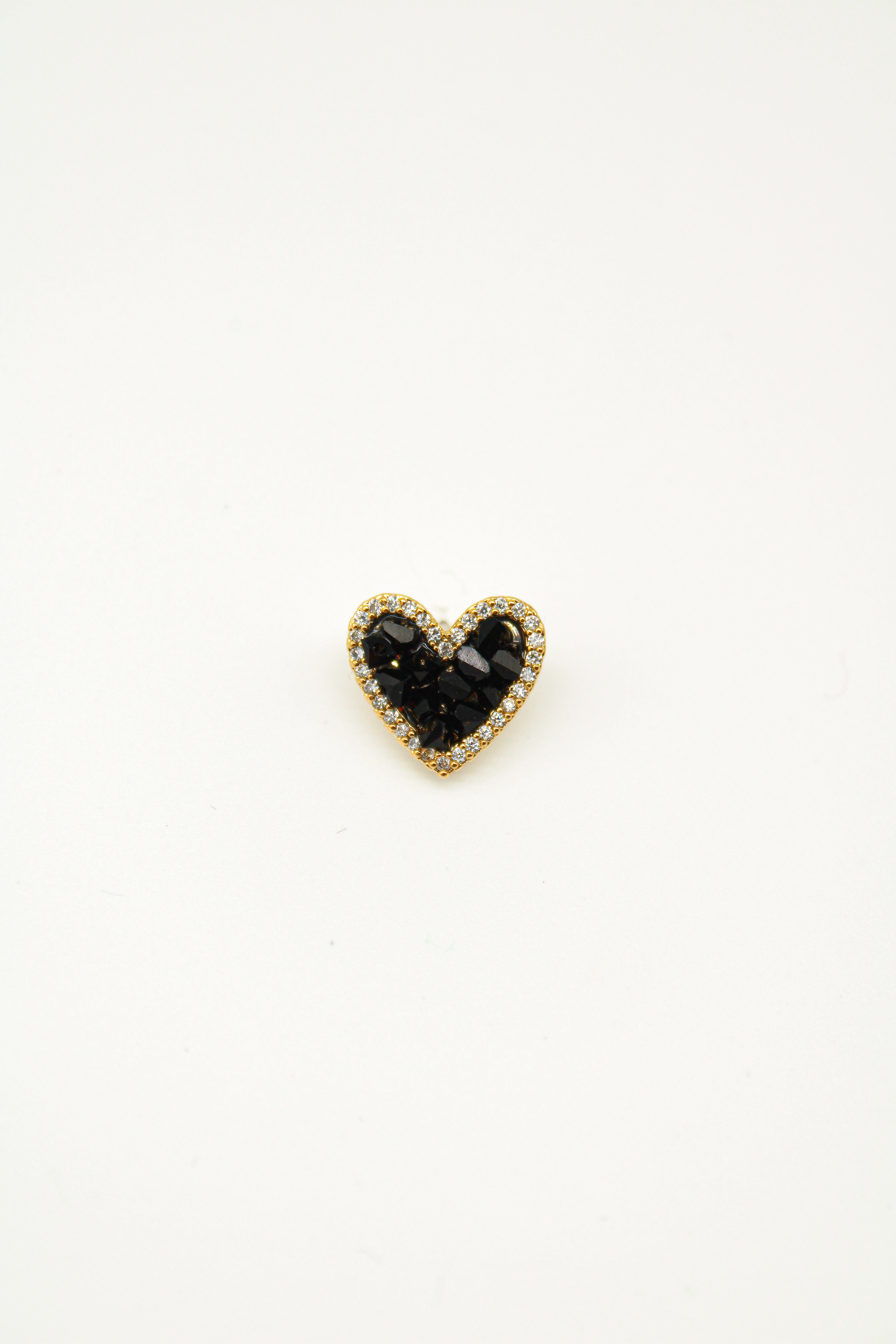 Crystal Heart Stud Earrings - Black