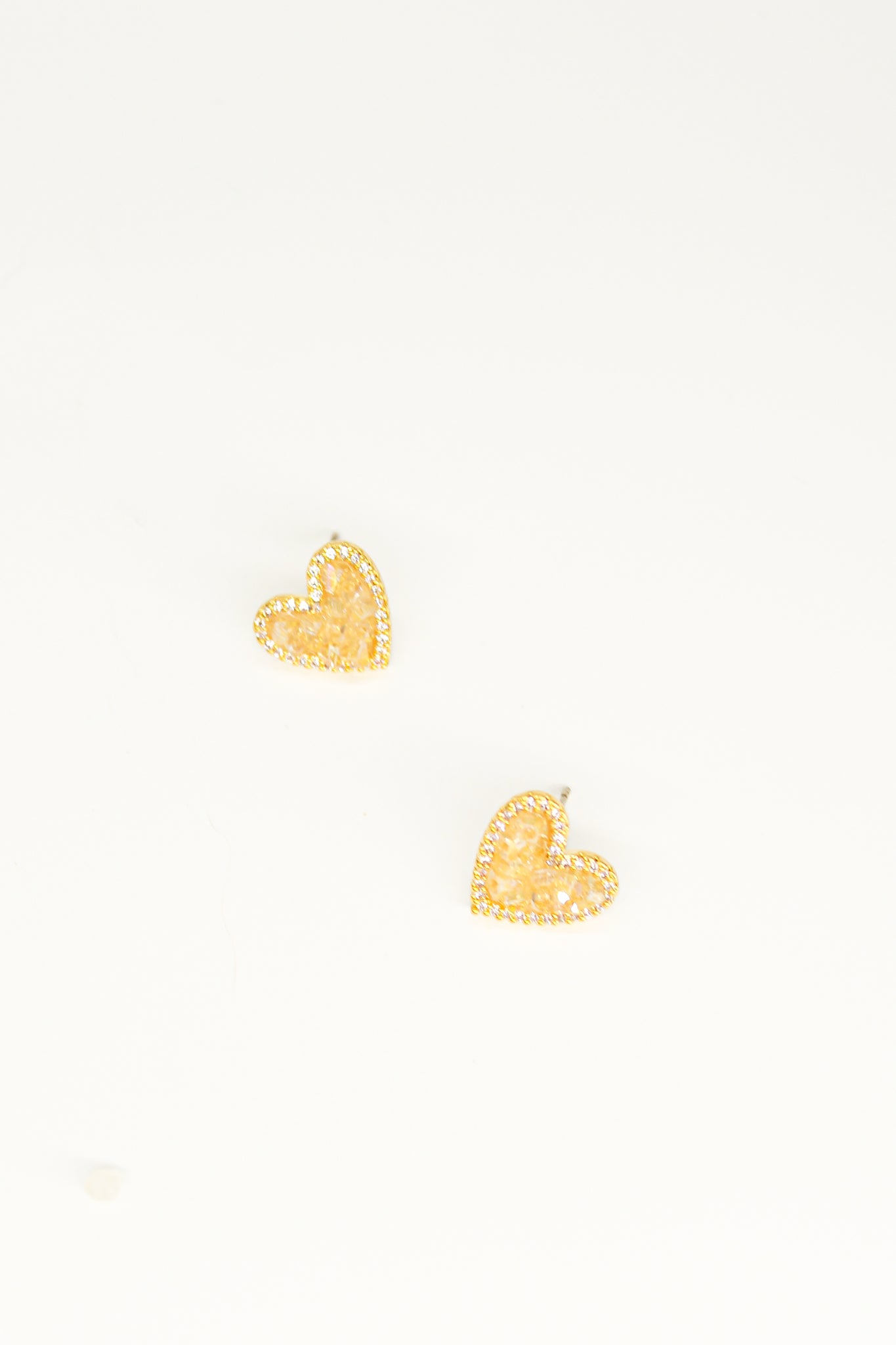 Crystal Heart Stud Earrings - Yellow