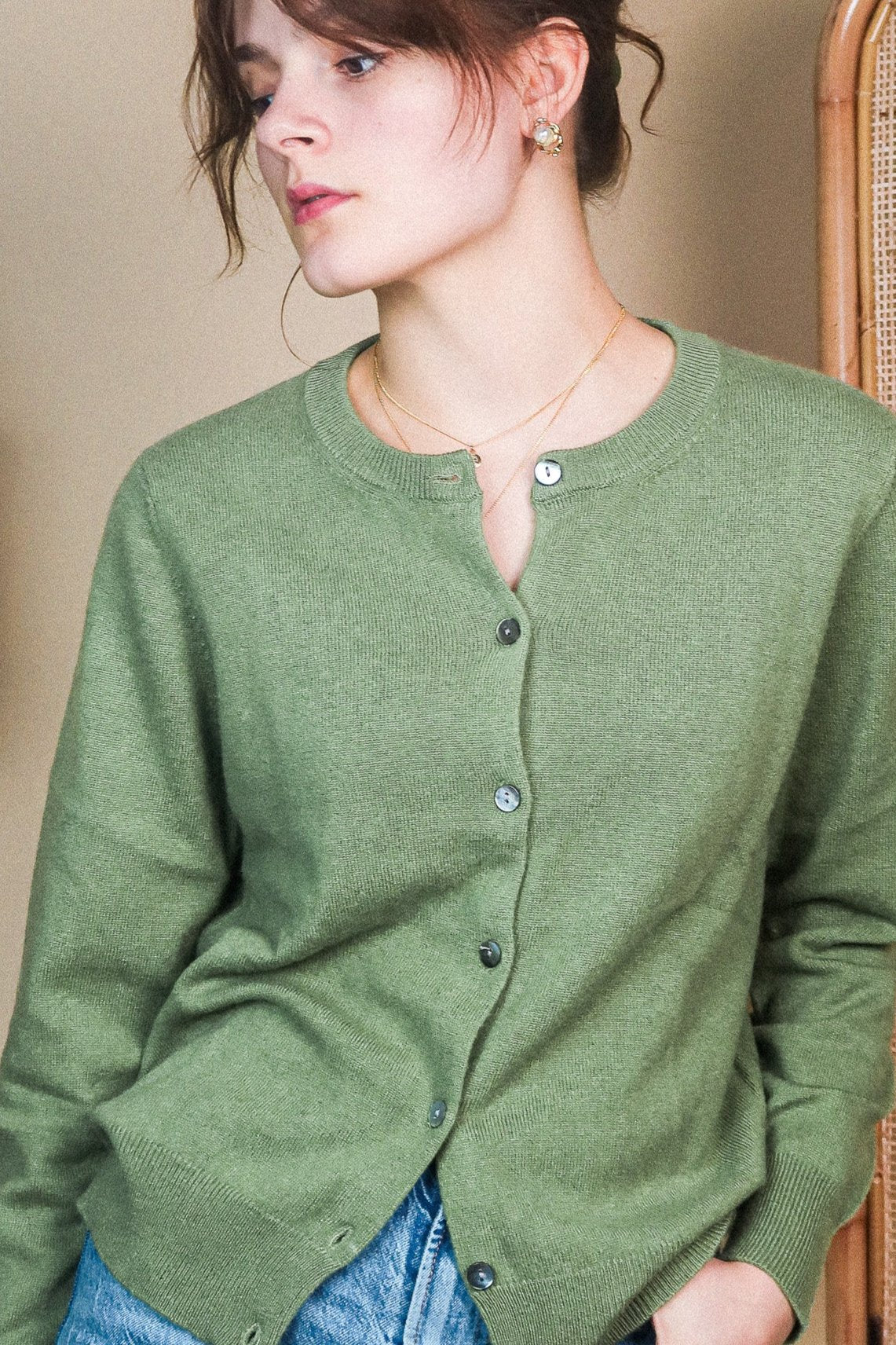 Cashmere  Thin Cardigan - Avocado