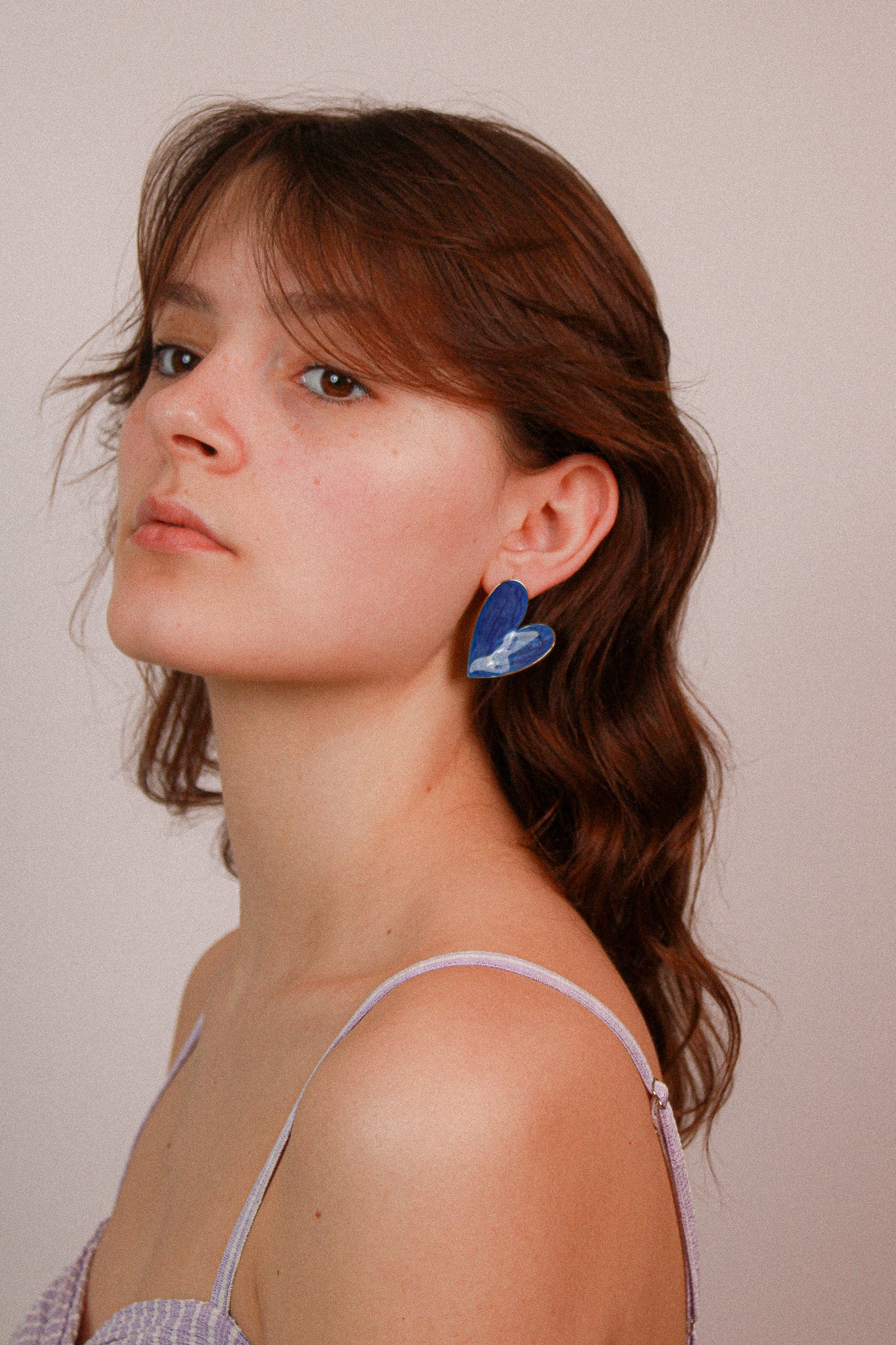 Enamel Large Heart Earrings Royal  Blue