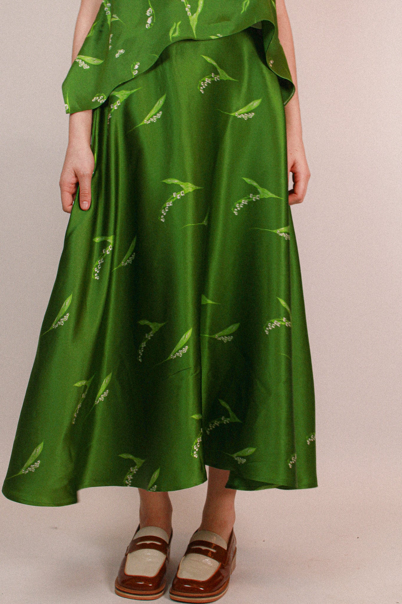 Lily of the valley Silk Skirt  Green