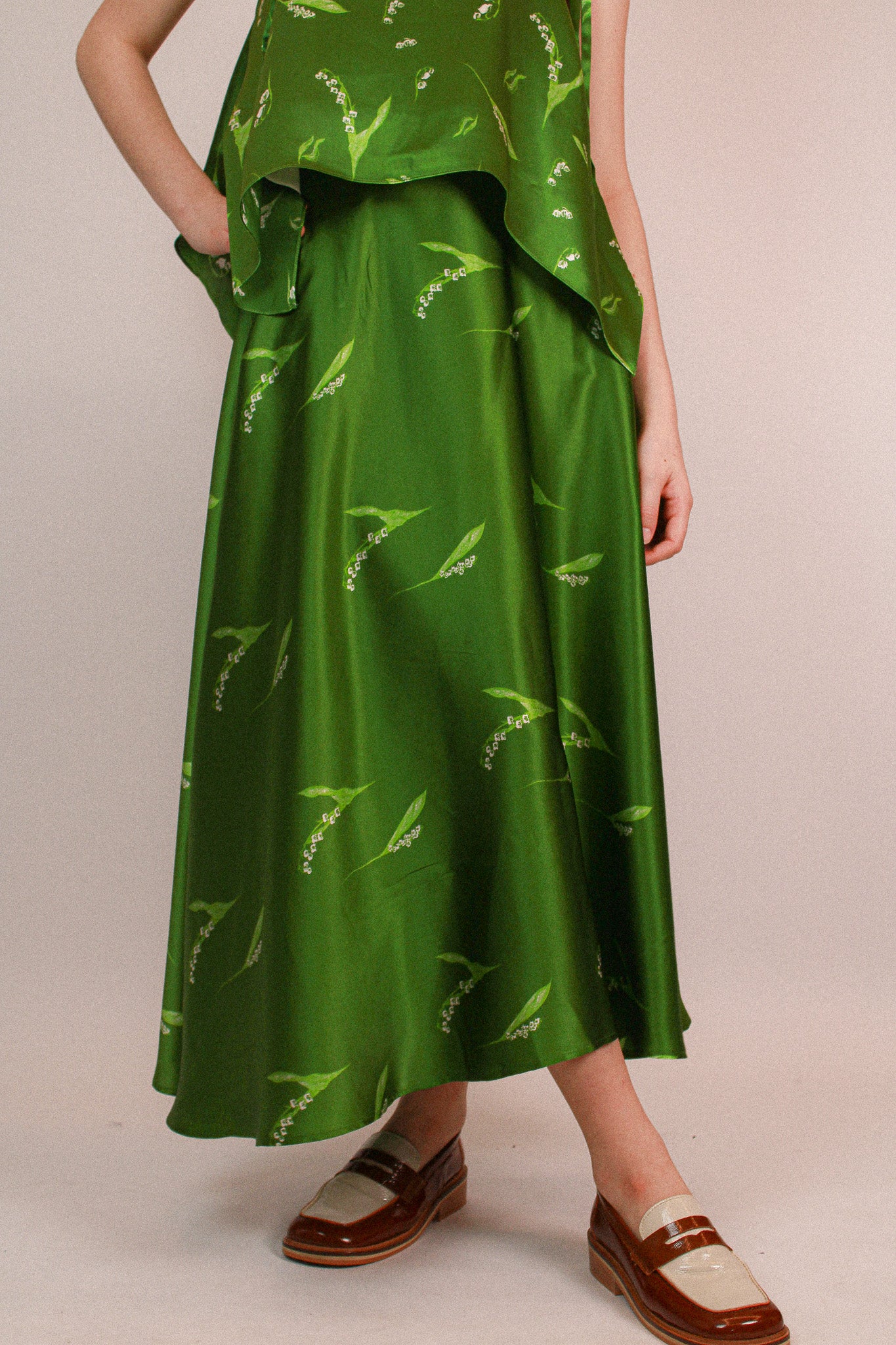 Lily of the valley Silk Skirt  Green