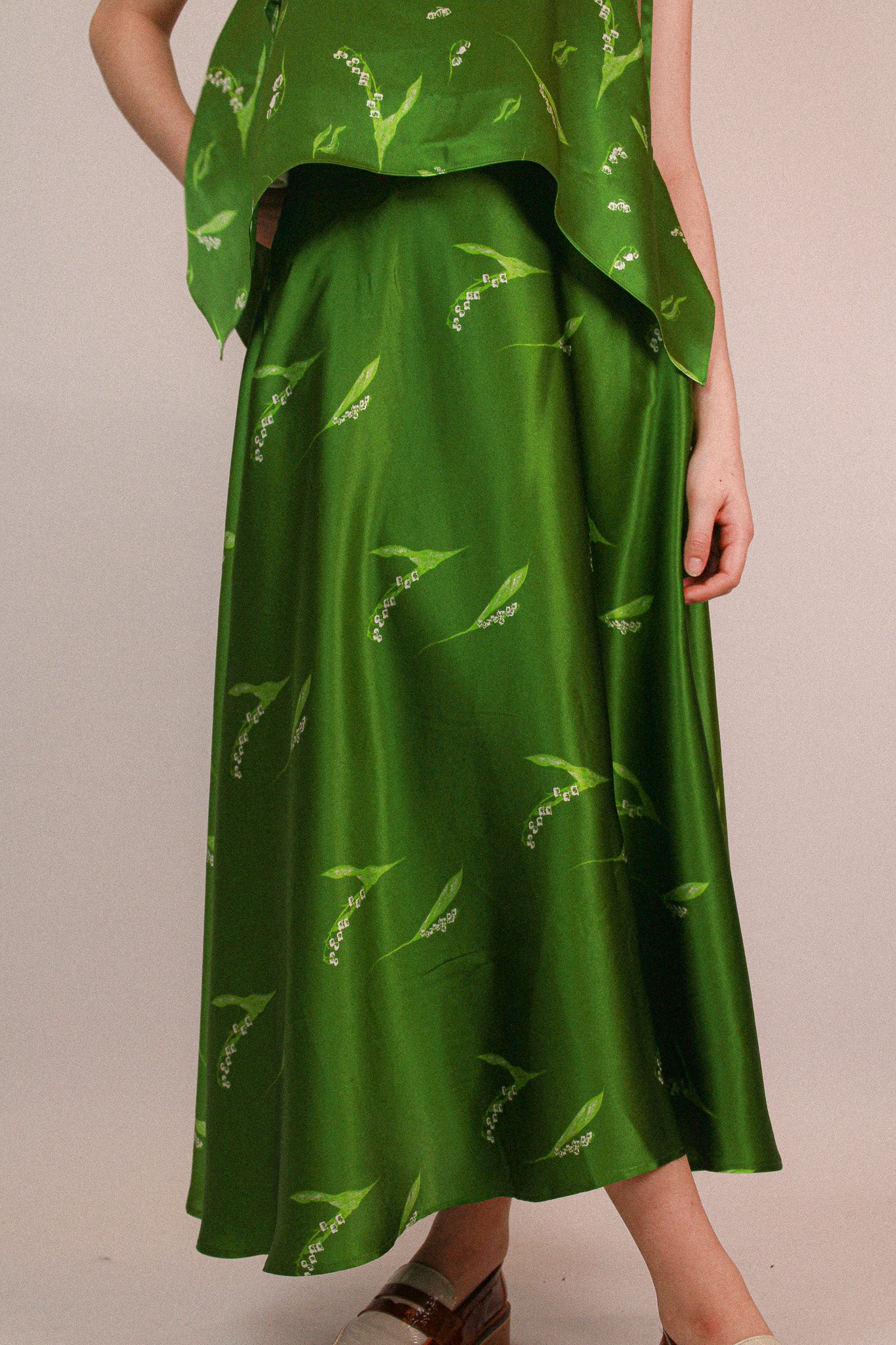 Lily of the valley Silk Skirt  Green