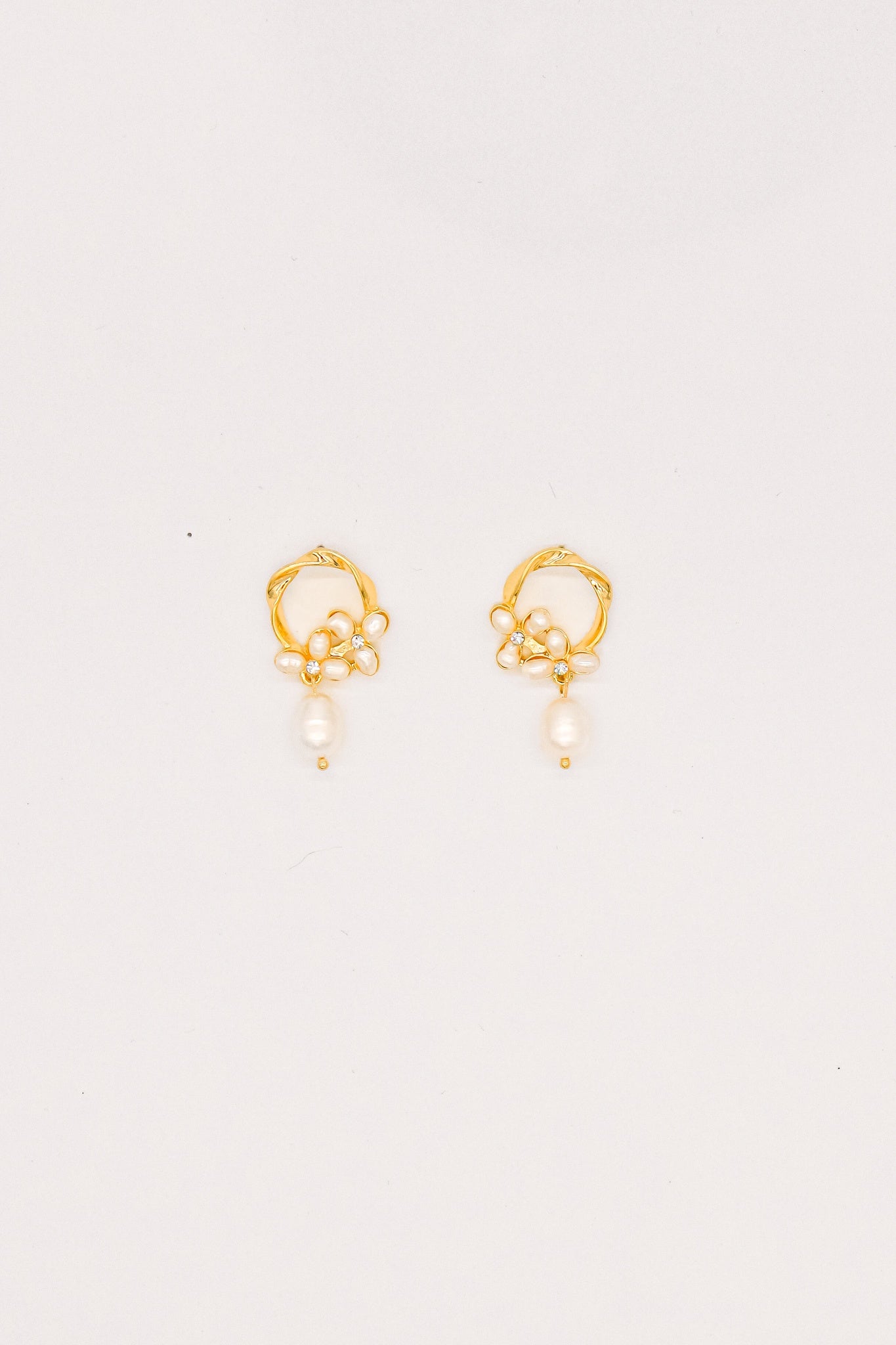 Mini pearl and crystal flower Drop Earrings