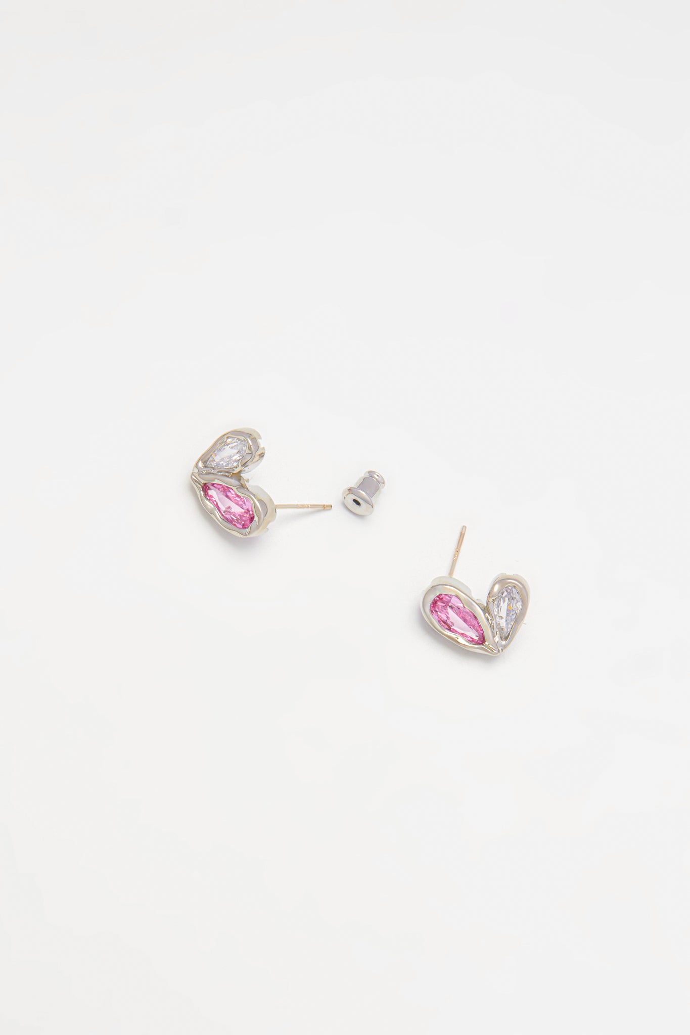 Heart Silver Crystal Stud Earrings