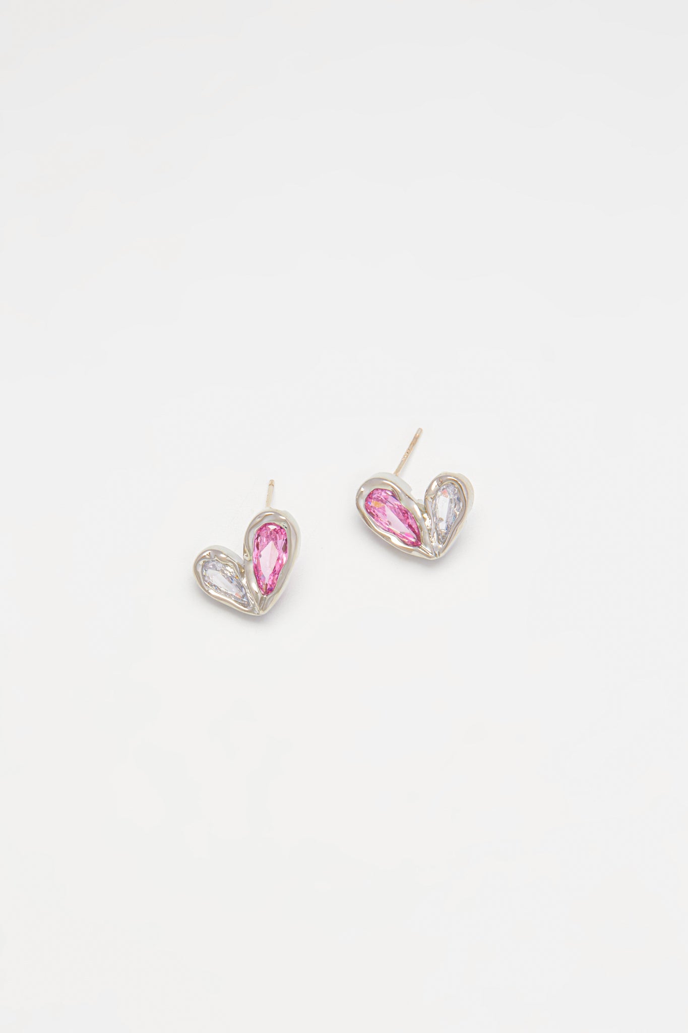 Heart Silver Crystal Stud Earrings