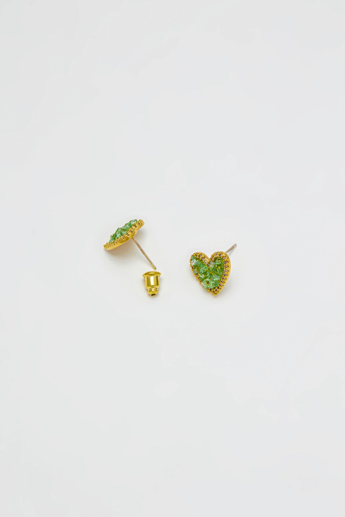 Crystal Heart Stud Earrings - Green