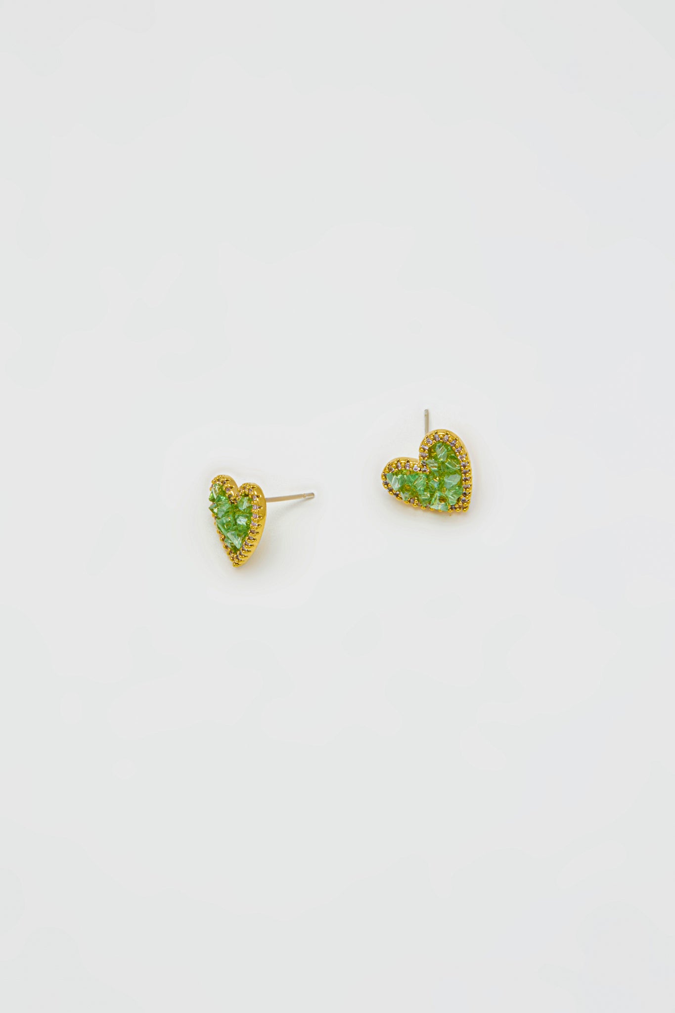 Crystal Heart Stud Earrings - Green