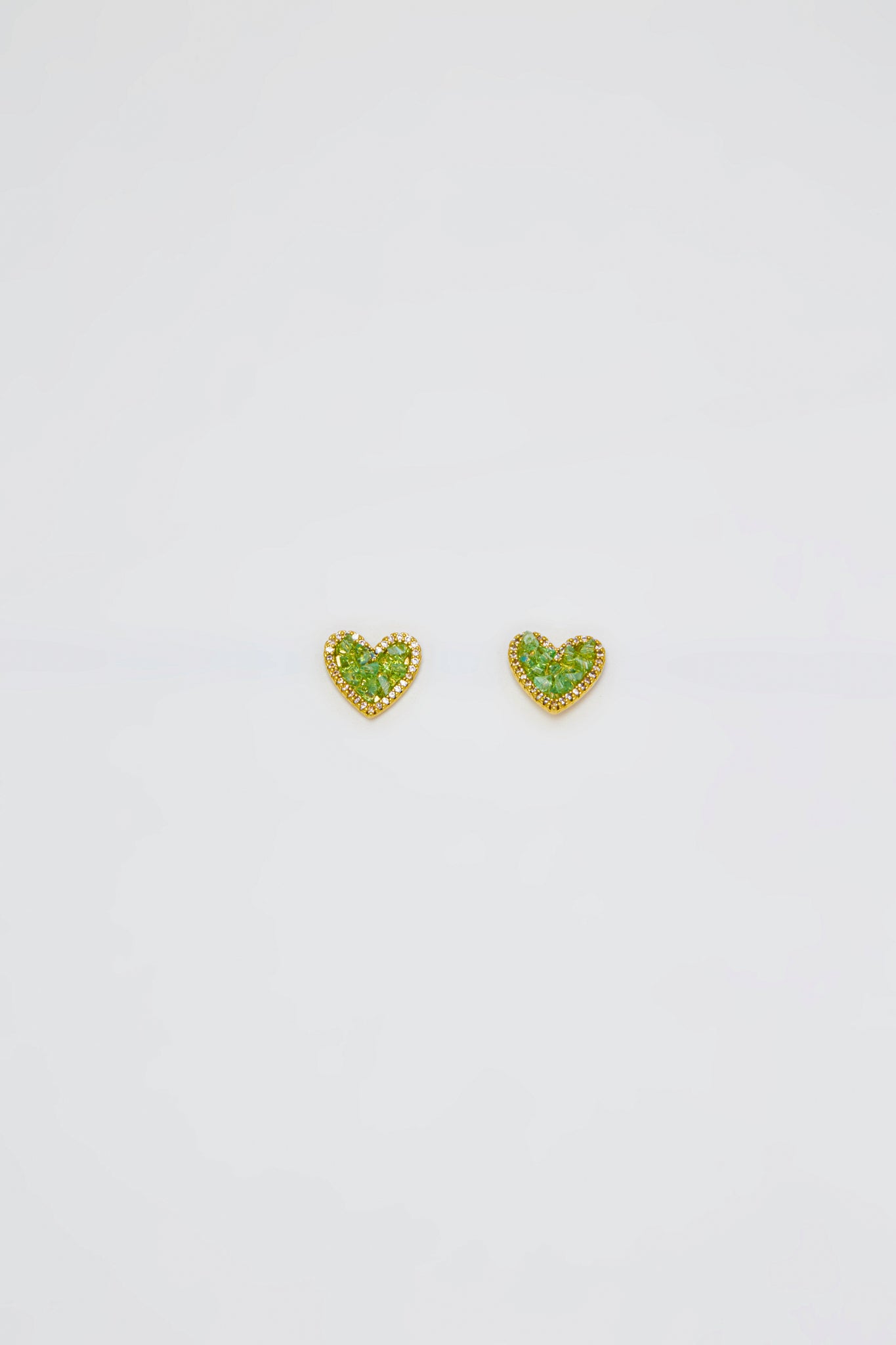 Crystal Heart Stud Earrings - Green